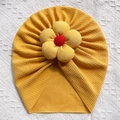 Gelbe Baby-Turban-Mütze mit großer Waffelstruktur-Blume für Kleinkinder - Gelb