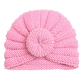 Detailed knit texture and donut design on warm pink infant beanie for winter - Pink