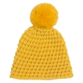 Thick knitted warm baby winter hat in bright yellow color with a large fluffy pom-pom - Yellow