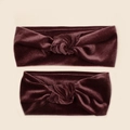 Detail of dark wine red velvet knotted headbands showing soft texture and twisted design - Taro Purple