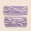 Detail of purple velvet parent-child headband set with soft knot design for women and babies - Purple