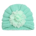 Detailed knit texture and mint green chiffon flower on a soft baby beanie hat - Mint Green