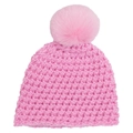 Pink knit baby beanie with faux fur pompom for warm autumn and winter comfort - Pink