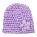 Cozy lavender purple hand-knitted baby beanie with floral detail for winter warmth - Purple