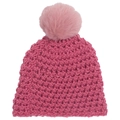 Pink chunky knit baby beanie with a large soft faux fur pom-pom for winter warmth - Dusky Pink
