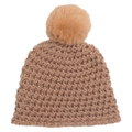 Thick camel cable knit baby winter beanie with matching fluffy faux fur pom-pom - Coffee