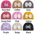 Winter knitted baby hats with large bow and pearl details in nine assorted colors - 9 Colors Mixed