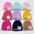 Handmade knitted baby beanies in nine various colors with decorative fabric flowers - 9-Color Mixed Pack