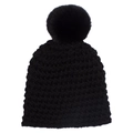 Infant solid black warm knit hat featuring a large decorative fluffy faux fur pom-pom - Black
