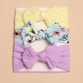 Detail of 3pcs baby bow headbands featuring knitted textures and floral patterns on card - C Beige And Purple Are Shipped Without Paper Cards.