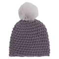 Winter knit baby beanie with large faux fur pom-pom in taupe and beige colors - Gray