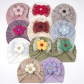 Baby turban hat with glitter bow and 3D fabric flower in various pastel colors - One Size / 11 Colors Mixed Set