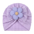 Soft lavender knit baby hat featuring a large bow and silver glitter flower detail - One Size / Purple