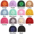 Bonnets en tricot pour bébé avec grandes fleurs en mousseline en 14 couleurs d'hiver - 14 Couleurs Mixtes