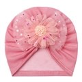 Rosa Baby Turban Mütze mit großer Netzblume und glänzenden Stern Pailletten - Dunkelmalve