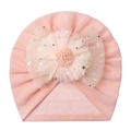 Baby-Turban in Zartrosa mit großer Netzblume und goldfarbenen Pailletten in Sternenform - Snow Bud