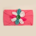 Elastic nylon baby headband in rose pink featuring a colorful handmade fabric flower - Rose Red