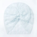 Turbante in pizzo bianco per neonata con grande fiocco in rete e motivi floreali - Blu