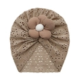 Turbante per neonati traforato color beige caffè con decorazione floreale in velluto - Taglia unica / Caffè Chiaro E Marrone