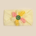 Fascia per neonati in nylon giallo con fiore in chiffon rosa e giallo e bottone decorativo - Beige