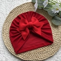 Turban pour bébé en coton tricoté rouge foncé avec un grand nœud décoratif - Rouge