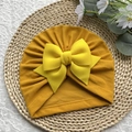 Bonnet turban bébé jaune gingembre avec grand nœud jaune vif pour nouveau-nés - Jaune