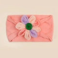 Fascia per neonati rosa in nylon con fiore in tessuto morbido e dettaglio bottone verde - Rosa