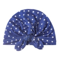 Bonnet bleu roi pour bébé à pois blancs avec nœud mignon et texture plissée douce - Bleu Marine