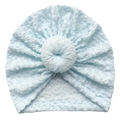Turbante para bebé azul claro con nudo de dónut y textura de punto gofre suave - Azul