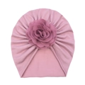 Pink newborn baby turban featuring a large chiffon flower and ribbed stretch fabric detail - Dusky Pink