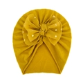 Dettaglio cappello neonato giallo senape con grande fiocco in organza a pois dorati - Taglia unica / Giallo Terra