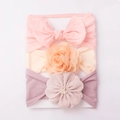 3-pack of soft baby headbands with large bows and floral patterns in pastel colors - Pink Nude Pink Taro Purple Style (F)