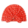 Détail du bonnet turban rouge pour bébé à pois blancs avec un grand nœud papillon - Orange