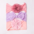 Lot de 3 bandeaux pour bébé avec motifs de rose et de nœud en couleurs rose et violet - Style Pâte de Haricot Foncé Violet Rose (C)