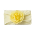Detailed view of yellow infant headband featuring a soft 3D chiffon flower and elastic fabric - Beige