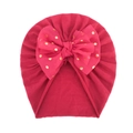 Dettaglio del berretto neonato con grande fiocco a pois dorati in cotone rosa scuro - Taglia unica / Rosa Rossa