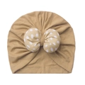 Comfortable baby beanie in khaki featuring a large polka dot bow for newborns and infants - One Size / Dark Coffee