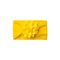 Detailed view of yellow infant headband with large handmade floral decoration - Bright Yellow
