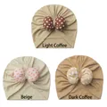 Polka dot bow baby turban hats in light brown, beige, and dark brown colors - One Size / 3 Colors Mixed Style (X-24059)