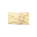 Soft light yellow baby headband featuring a large 3D fabric flower and elastic knit band - Beige