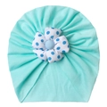Breathable baby turban hat in light blue with decorative polka dot flower for summer - One Size / Mint Green