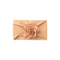 Detail shot of soft apricot baby headband with layered 3D flower and elastic fabric - Beige Coffee