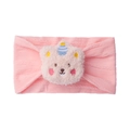 Detail of pink knitted baby headband with cute plush bear and party hat embroidery - Pink