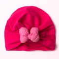 Detailed view of dark rose turban hat with a large pink bow for infants and toddlers - Rose Red