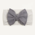 Soft nylon baby headband with a dark grey bow and light grey stretchable knit band - Gray