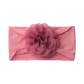 Pink soft knit baby headband featuring a large delicate layered chiffon flower - Dark Bean Paste