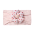Diadema elástica rosa para bebé con flor grande blanca y lunares rosas decorativa - Rosa Claro
