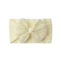 Light yellow baby headband with big mesh bow and silver star sequins for girls - Beige