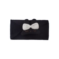 Close-up of soft black elastic baby headband featuring a cute embroidered rabbit detail - Black