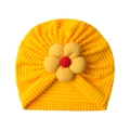Adorable yellow waffle texture baby turban hat with a large 3D flower decoration - Yellow